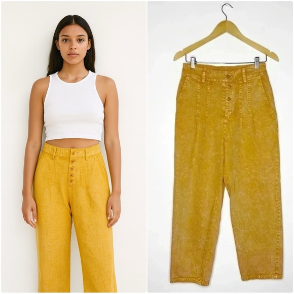 Young Fabulous and Broke YFB Khaki High Waisted Straight Leg Pants Size Medium - Picture 1 of 8